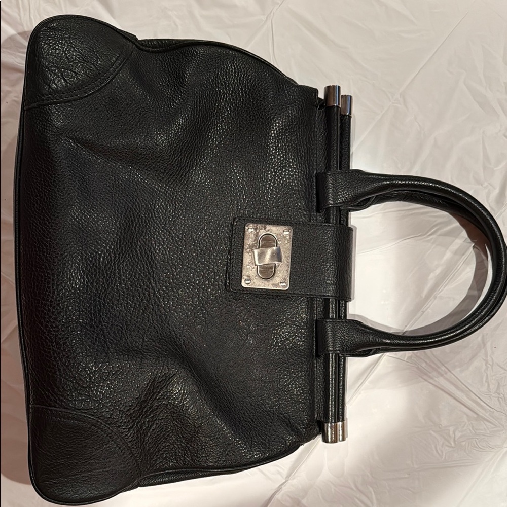 Black Leather Satchel with Structured Design